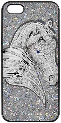 Bling, Sparkle Diamond Horse Silhouette Printed Plastic Rubber Sillicone Customized iPhone 5 Case, iPhone 5S Case Cover, Protection Quique Cover, Perfect fit, Show your own personalized phone Case for iphone 5 & iphone 5S