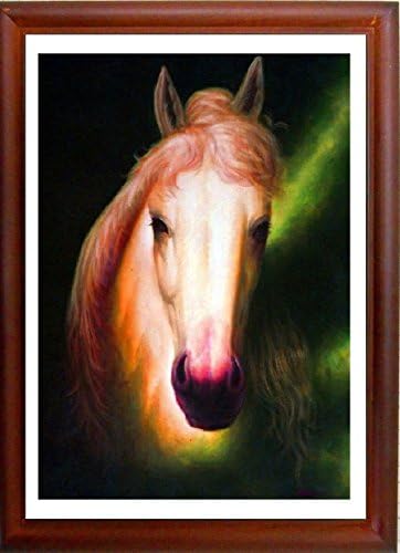 "Horse Face" Framed Fine Art Print in Natural Wood Frame with Glass, Beautifull Horse Face White Elegant Horse.