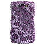 Sparkling Purple with Black Leopard Animal Print Full Diamond Snap on Hard Skin Faceplate Bling Cover Case for Blackberry Storm 2 Storm2 9550
