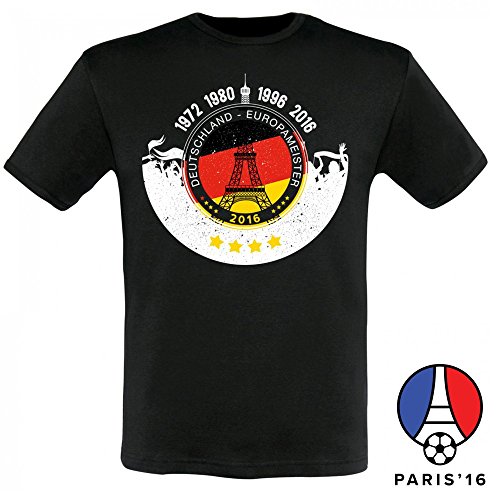 Deutschland Fussball Fanshirt Europameister T-Shirt zur EM 2016 für Männer und Frauen, Farbe:Männer schwarz;Größe:M