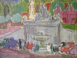 The Piazza, Original 1950's Oil Painting on Board By Carmel Art Association Artist Victor Di Gesu - Unframed Artwork
