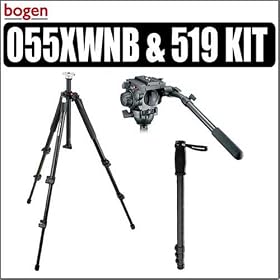 Bogen Manfrotto 055XWNB Wilderness Tripod Legs w/Leg Protectors & Rubber/Spike Feet & Bogen Manfrotto 519 Pro Video Head for Cameras Up To 22 Pounds & Bonus Maccabee Monopod - Bogen Manfrotto ABOG055XWNB13