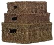 Natural Hand Woven Seagrass Rectangle Baskets Lg=20 1/2"x16"x8 1/2"H Set of 3