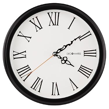 DecoMates Non-Ticking Silent Wall Clock with Roman Numerals - English (Black & White)