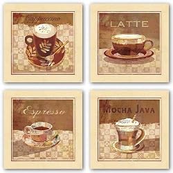 Mocha Java, Cappuccino, Latte, and Espresso Set by Linda Maron 10"x10" Art Print Poster