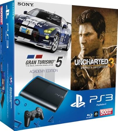 PlayStation 3 - Konsole Super Slim 500 GB + Uncharted 3 GOTY + Gran Turismo 5 Academy Edition [Importación alemana]