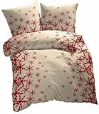 Produkt-Bild: CASA D'OR 4006712072270 135/200 + 80/80 wei&szlig;-rot Biber-Bettw&auml;sche "Christal", 100 % Baumwolle