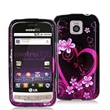 Purple Love Design Crystal Hard Skin Case Cover for LG Optimus M MS690 Metr ....
