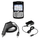 Solid Black Rubberized Snap on Case + Rapid Car Charger + Home Travel Charger for RIM Blackberry 8300 8310 8320 8330 Curve Smartphone