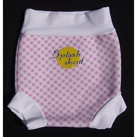 Splash About neoprene Happy Nappy (swim nappy), Pink Gingham Print with White rib, Medium (3-8 months)
