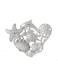Clevereves 14K White Gold Pendant Dolphins, Starfish, Turtle, Sand Dollar, Shell and Fish 14.4 - Gram(s)