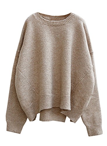 Futurino Women's Crew Neck Solid Long Drop Sleeves Loose Knit Pullover Sweater