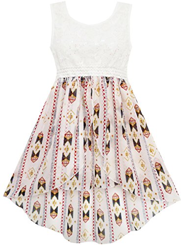 Sunny Fashion Girls Dress Hi-lo Maxi Sequin Chiffon Lace Beige