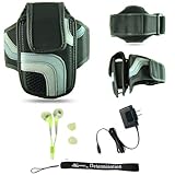 Black Adjustable Deluxe Sportband / Workout Armband with Adaptable Neck Str ....