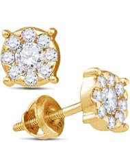 14K Yellow Gold Round Brilliant Cut Diamond - Round Shape Invisible & Channel Set Studs Earrings with Secure Screw Back Closure - (.49 cttw.)