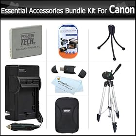 Essential Accessories Bundle Kit For Canon PowerShot ELPH 100 HS , ELPH 300 HS, ELPH 310 HS Digital Camera Includes 50 Inch Tripod + Extended (900 maH) Replacement Canon NB-4L Battery + AC/DC Charger + Hard Case + USB 2.0 Reader + Screen Protectors + More