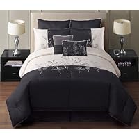 Victoria Classics Amelia-Pieced with Embroidered 8-Piece Comforter Set AMI-8CS-KING-IN-BK,Black