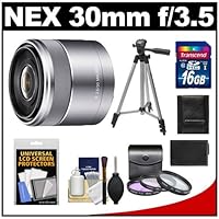 Sony Alpha NEX E-Mount E 30mm f/3.5 Macro Lens & 16GB Card + NP-FW50 Battery + 3 UV/FLD/PL Filters + Tripod + Cleaning Kit for NEX-3N, NEX-5N, NEX-5R, NEX-6, NEX-7 Digital Camera