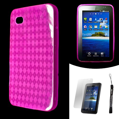 Pink Argyle Design Silicone Porotection / Smooth TPU Skin Cover Case for Samsung Galaxy Tab Tablet + Includes a Durable Screen Protector