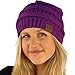 CC Fleeced Fuzzy Lined Unisex Chunky Thick Warm Stretchy Beanie Hat Cap Solid Purple