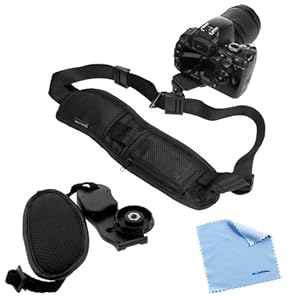 GTMax Quick Release Neck Strap + Professional Wrist Grip Strap + Cleaning Cloth for Canon PowerShot SX50 HS, SX500 IS, EOS 6D, 60D, T3, T3i, T4i; Nikon D3100, D5100
