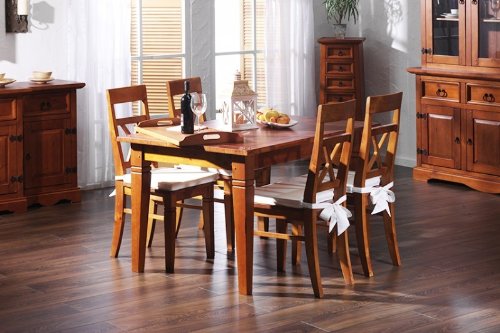 Essgruppe + 4 Stühle 140cm Glory braun massiv Pinie