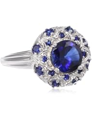 Sterling Silver Created Sapphire Oval Basketweave Ring, Size 7