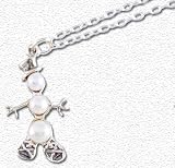 Solid Sterling Silver Pearl Snowman Necklace