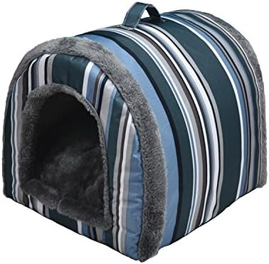 The Ninth Day Portable Indoor and Outdoor Soft Plush Cozy Collapsible House and Bed for Cute Pet, Blue and White Color