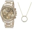 Breda Women's 2288-gold.necklace "Meredith" Collection Eternity Necklace and Rhinestone Metal Watch Gift Set