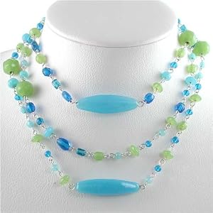 Green and Blue Long Beaded Necklace, #11087