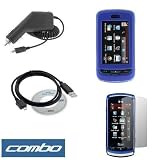 Solid Dark Blue Rubberized Snap On Crystal Hard Case + Clear LCD Screen Protector + Rapid Car Charger + USB Data Cable for AT&T LG Xenon GR500 Cell Phone