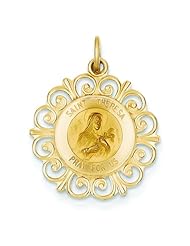 14K Yellow Gold Saint Theresa Medal Pendant Jewelry