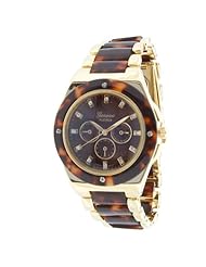 Geneva Platinum 2151 Womens Tortoise Rhinestone Decorative Chronograph Link Watch-TOR/GLD