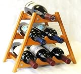 Wine Rack Wood -6 Bottles Hardwood Stand -Oak