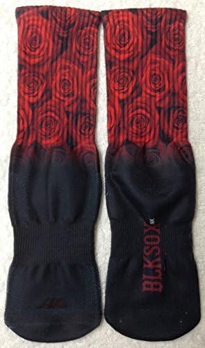 Medium BLK SOX INK Breds Red Roses Sublimation Print Crew Socks M