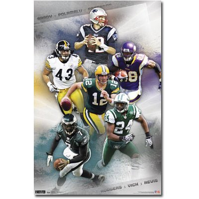 (22x34) NFL Superstars Brady Polamalu Peterson Rodgers Vick Revis Sports Poster Print