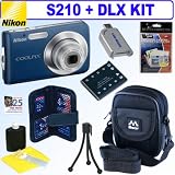 Nikon Coolpix S210 8MP Digital Camera (Cool Blue) + Deluxe Accessory Kit