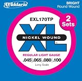 D'Addario EXL170TP Nickel Wound Bass Guitar Strings, Light, 45-100, 2 Sets, Long Scale
