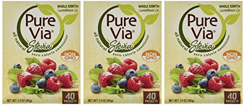 Pure Via Stevia - Zero Calorie Sweetener (Pack of 3) 40 Packets Per Box