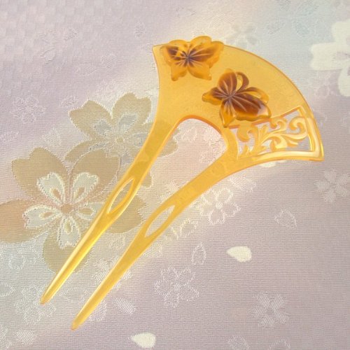 本べっ甲(べっこう)張 バチ型簪(かんざし)蝶 成人式 結婚式 浴衣 鼈甲