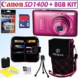 Canon PowerShot SD1400IS 14.1 MP Digital Camera (Pink) + 8GB Accessory Kit