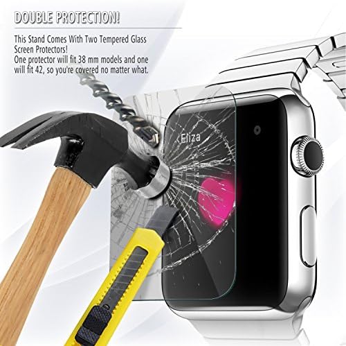INSANE Apple Watch Accessories Combo: Dock Stand Plus 2 Tempered Glass Screen Protectors - 38 and 42 mm Models - An Elegant Solution for Men and Women - Money-Back Guarantee