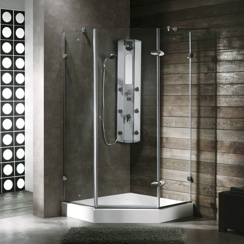 Vigo VG6061BNCL36W 36 x 36 Frameless Neo-Angle 3/8 Clear/Brushed Nickel Shower Enclosure with Whi