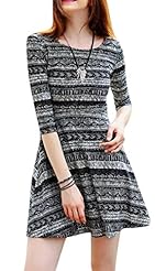 Geometric Print Short Scoop Neck Elbow Length Sleeves Stretchy Evening Dress/Party Dress/Midi Dress 