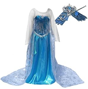[SALE!] Blue Snow Queen Princess Long Cape Dress Costume with accessories (Ages 7-8)