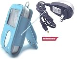 Blue Belt Clip Carrying Case for Creative Zen Vision M + Home/travel Charger for Creative Zen Vision M