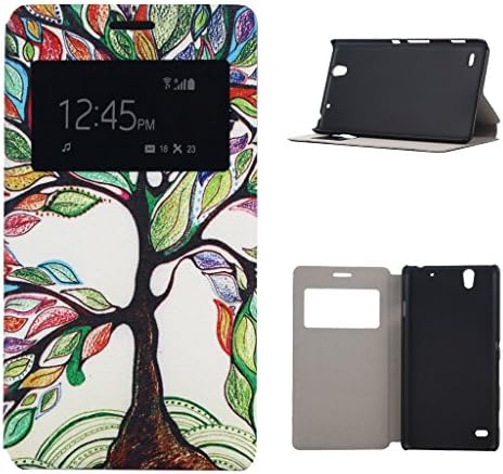 For Sony Xperia C4,GREENANT Tree And Leaves Print Design Premium PU Leather View Window Flip [Slim Fit][Stand Feature] Hard Protective Holster Case Cover For Sony Xperia C4 Smartphone