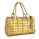 New Faux Leather Domino Bowler Handbag Purse with Metal Studs - a lot of colors available