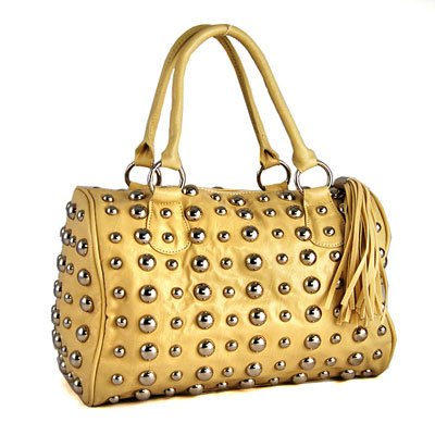 New Faux Leather Domino Bowler Handbag Purse with Metal Studs - a lot of colors available